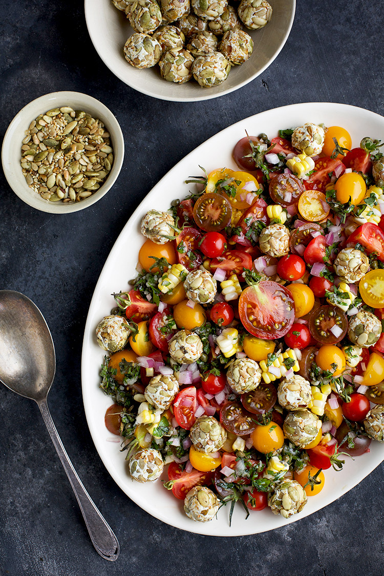 Heirloom Cherry Tomato Salad with Toasted Seeded Chèvre ⋆